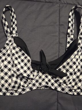 Swimsuits For All Black and White Gingham Bikini Top with Tie Detail